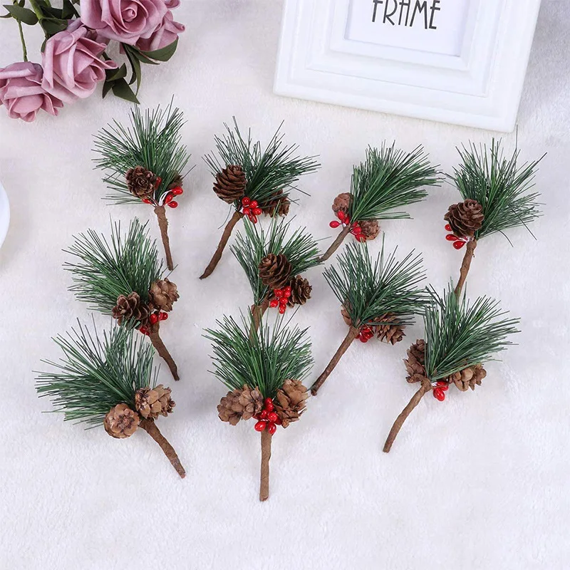 

10Pcs Christmas Pine Needles Branch for Christmas Tree Decoration Artificial Plants Home Mall Fake Tree Ornaments