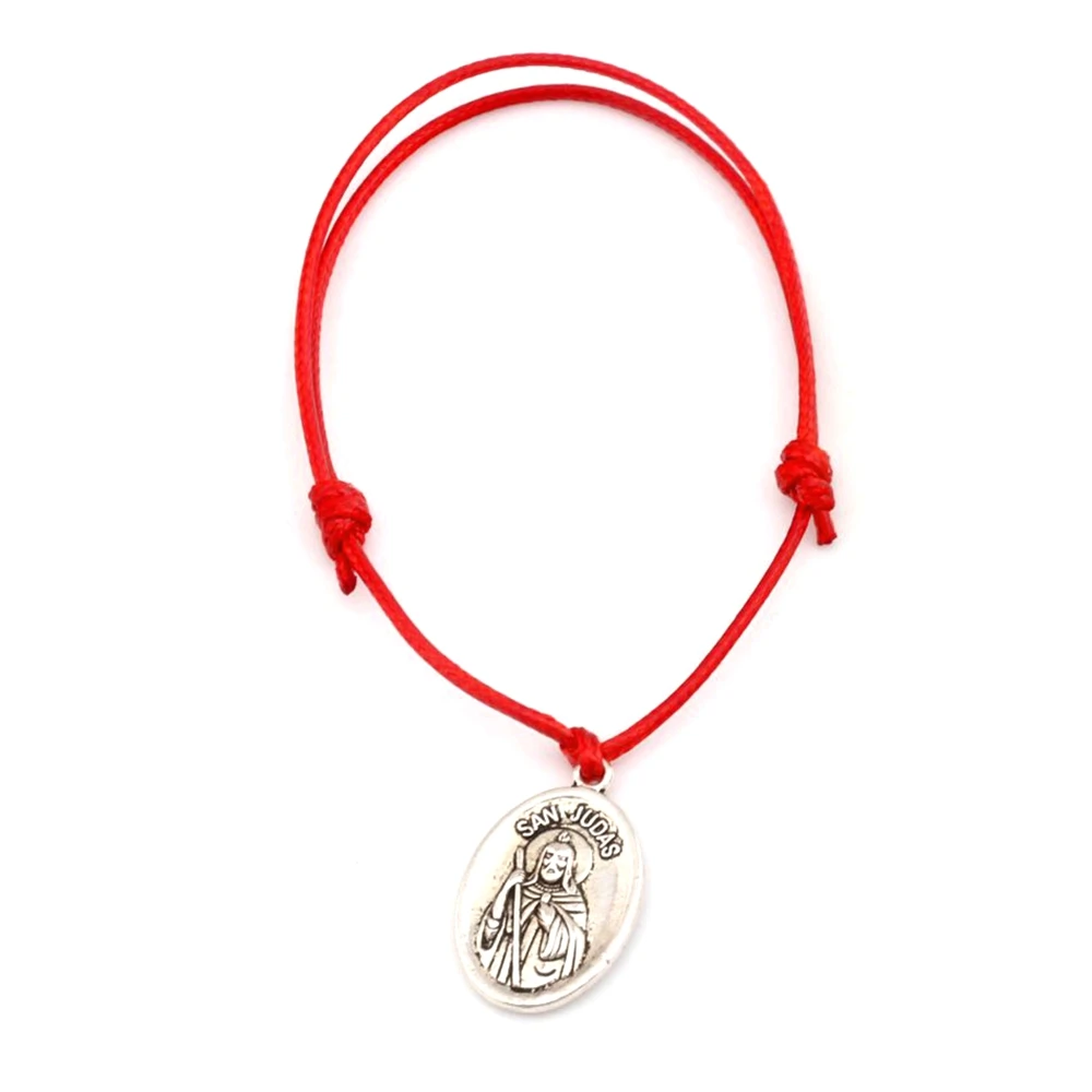 10pcs Adjustable Bracelets Red Waxes Rope Zinc Alloy San Judas Charm Adjustable Bracelets B-31