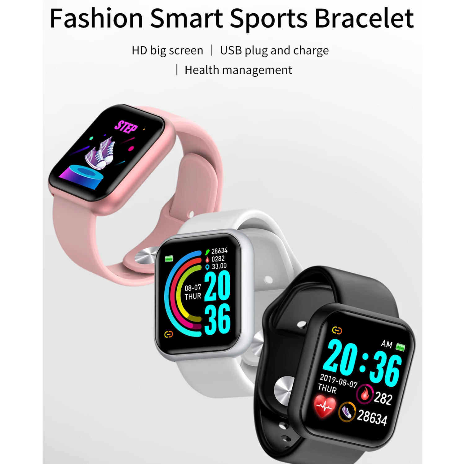 Pulsera inteligente deportiva con pantalla a Color Y68, reloj electrónico de salud con control del ritmo cardíaco y de la presión sanguínea y del oxígeno en sangre