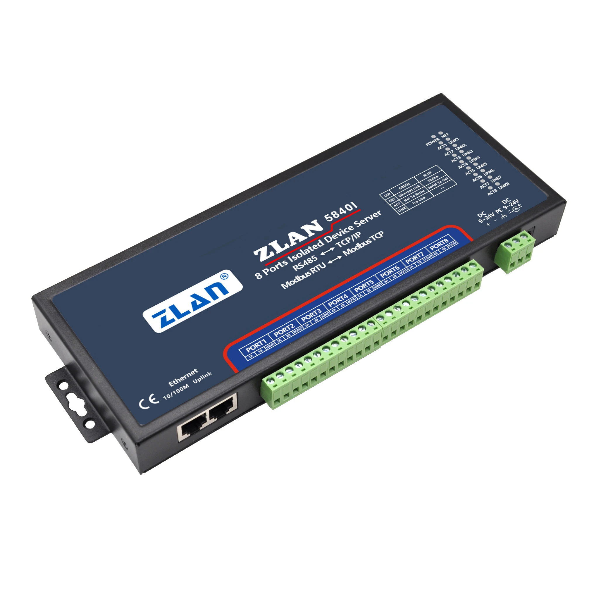 Convertitore TCPIP seriale isolato da Modbus TCP a Modbus RTU Gateway da RS485 a Ethernet ZLAN5840I a 8 porte