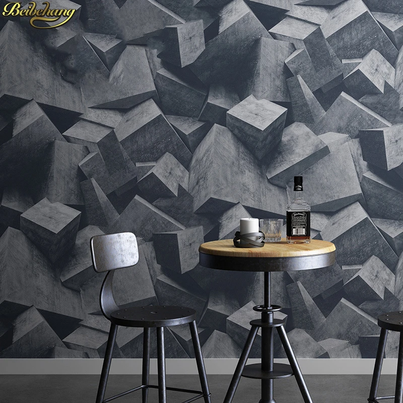 

beibehang Retro cement gray wallpaper 3d geometry tea shop coffee shop industrial wind extension space papel de parede