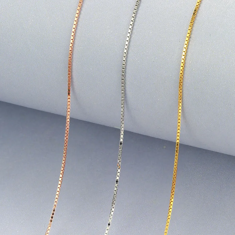 MIQIAO 925 Sterling Silver Box Chain Long 40 45 50 55 60 cm Wide 0.7 0.8 1.0 1.2 mm Rose Gold Platinum Color Necklace Fashion