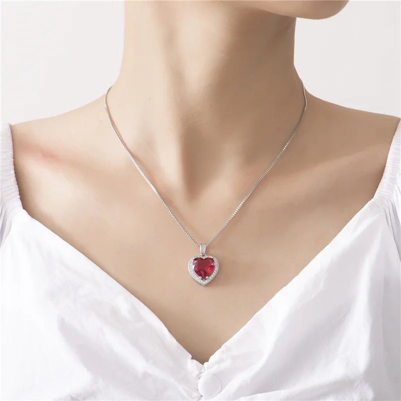 Bright Crystal Red Heart Pendant Necklace For Lady Engagement Accessories Trendy 925 Silver Necklace Choker Women Jewelry Gift