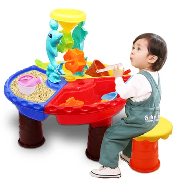 1 set children beach table sand play toy set baby water sand dredging tools color random outdoor beach table play sand pool set