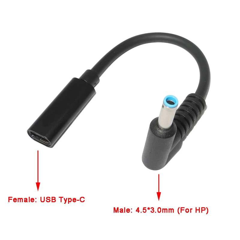 USB Type C Female to 4.5*3.0mm Male DC Plug Converter Laptop Charging Cable Cord for HP Laptop 430 G3 450 G3 455 G3 470 G3 440