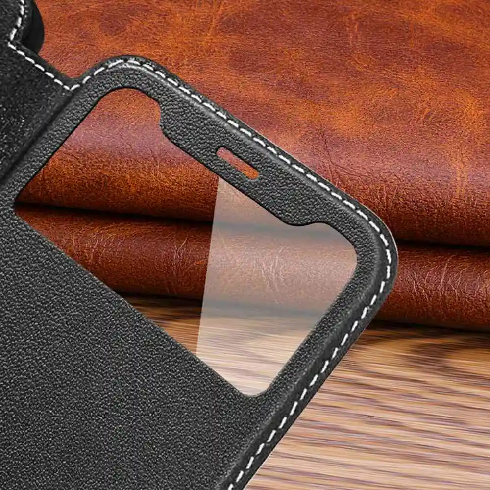 Genuine Leather Case For Iphone 12 13 14 Pro Case For 12Pro Max Cover Window View Coque For Iphone 12 13 Mini 14Plus Fundas