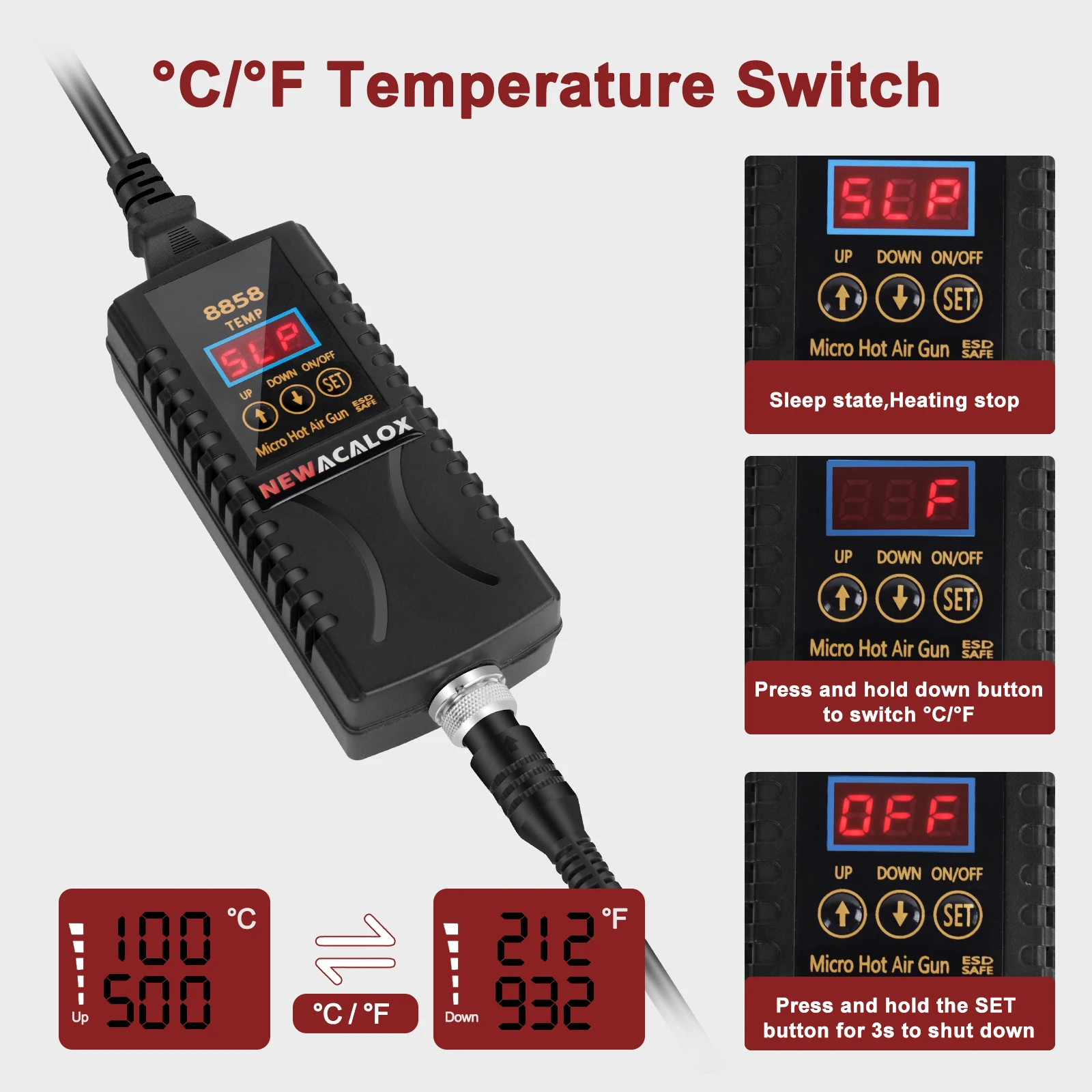 NEWACALOX Heteluchtpistool Kit 8858 Micro Rework Soldeerstation LED Digitale Föhn Voor Solderen 700 W Warmte Lucht Lassen reparatie