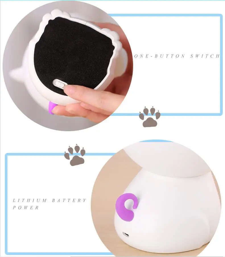 Rechargeable Night Light Silicone Lovely Tap dog Bedside Lamp 7 Colors Light for Children Gift Cute Bedroom Kid Light Toy