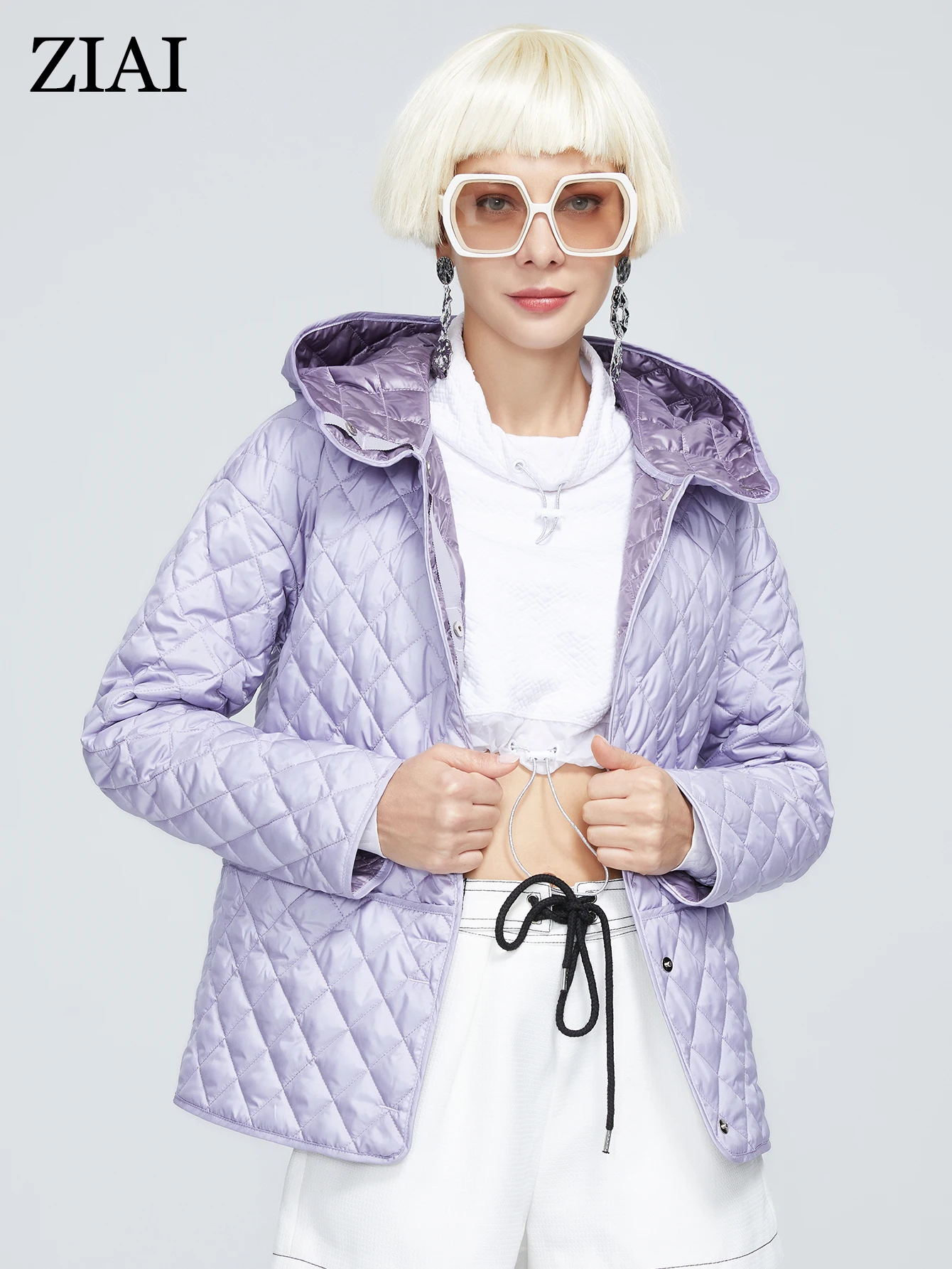 ZIAI 2021New Women coat parka Short purple Fashion women\'s spring Autumn jackets hooded female Trendy Brand Thin Cotton ZM-8741