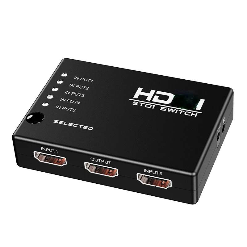 Conmutador compatible con HDMI 5 en 1, salida 4K30Hz con control remoto, compatible con HDMI, conmutador de vídeo HD 5 en 1 y 1 en salida