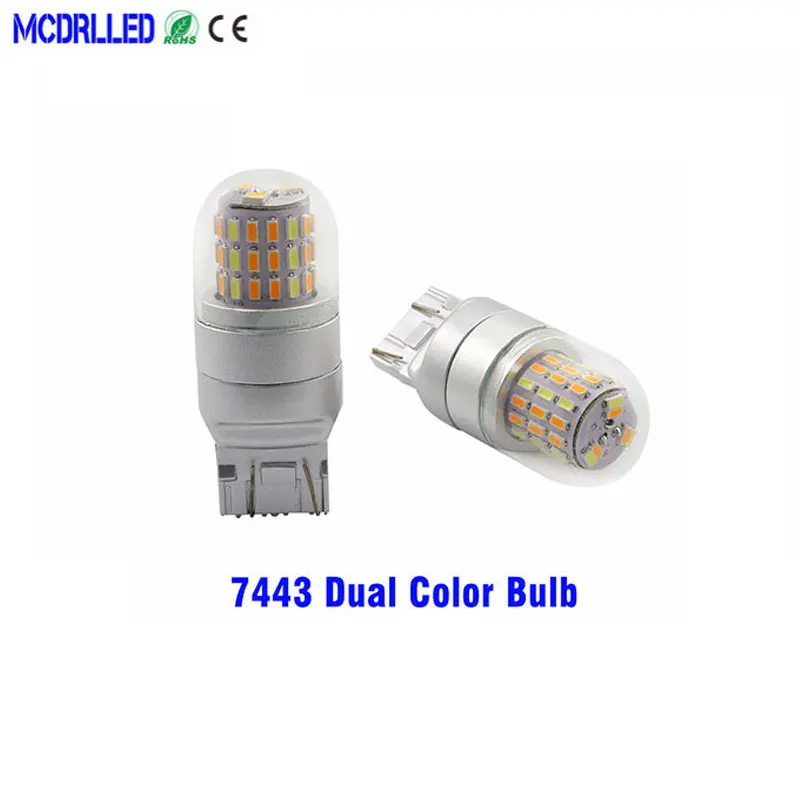 

Mcdrlled Dual Color 7443 7444 T20 W21/5w DRL Led Light For Lada Kalina Granta Vesta Bulbs 12v White And Yellow 3014 Smd