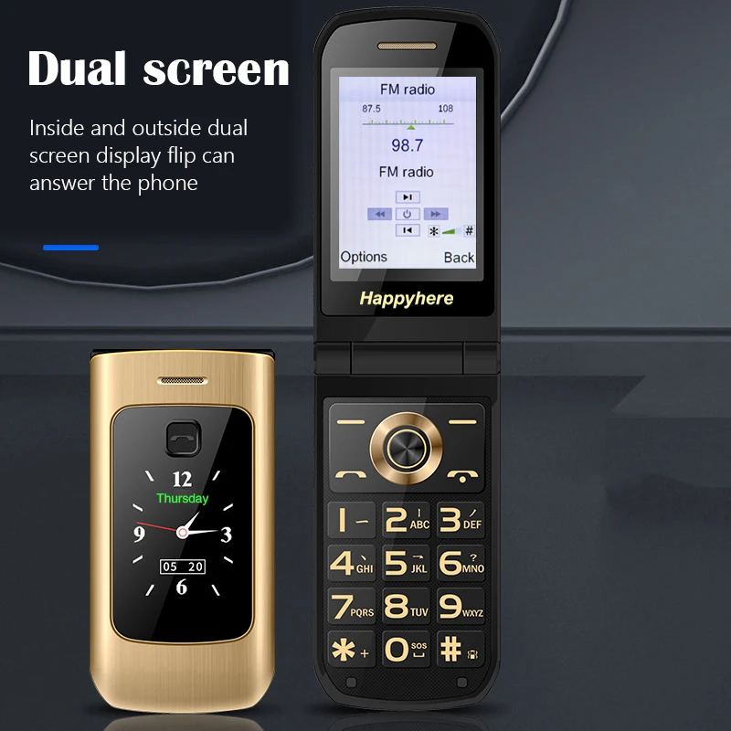 Imagem -05 - Happyhere-desbloqueado Flip Telemóveis Dual Screen Velocidade Dial Celular Sos Mp3 Tocha fm Botão Teclado Telefone Celular Barato F18