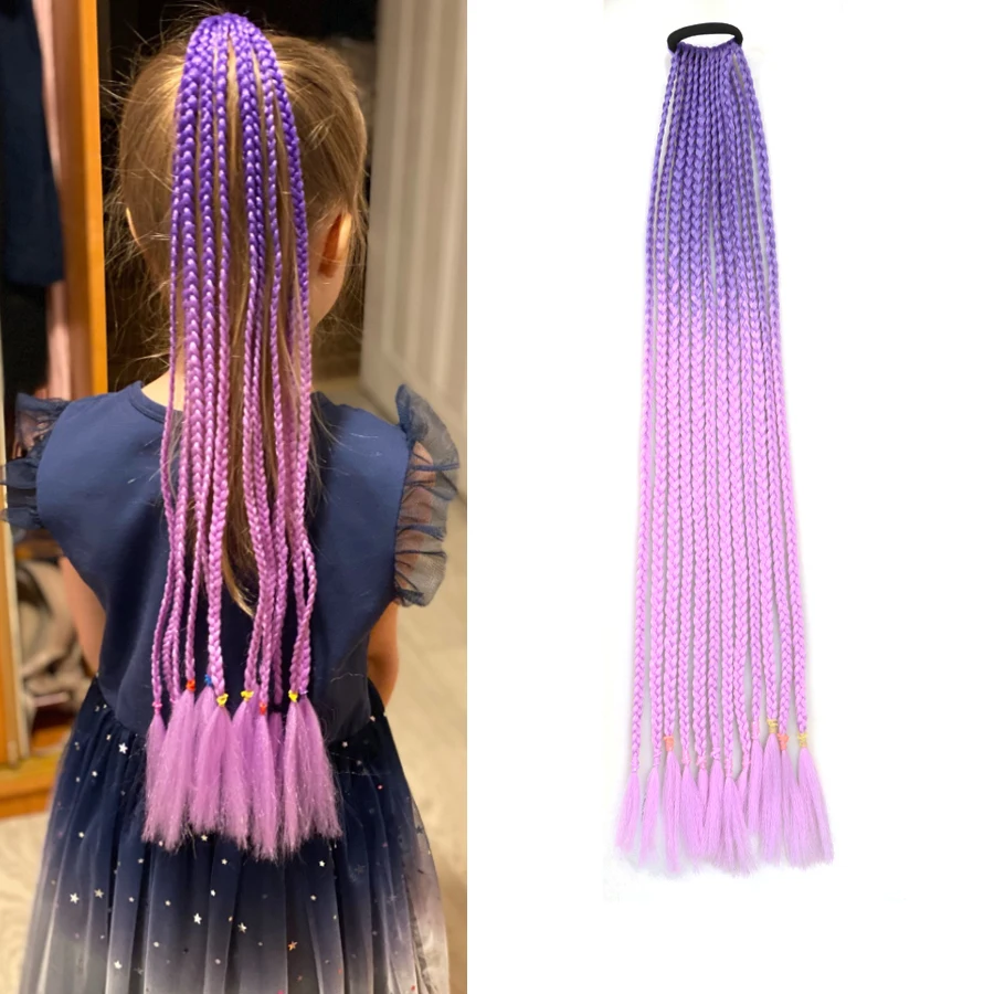 

Rainbow Ponytail Hair Extension with Elastic Band Colored Synthetic Fake Hairpiece Kanekalon for Hair False Overhead Pigtail