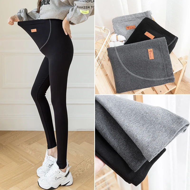 

8085# Autumn Thick Cotton Maternity Skinny Legging High Elastic Waist Adjustable Belly Pencil Pants Clothes for Pregnant Women