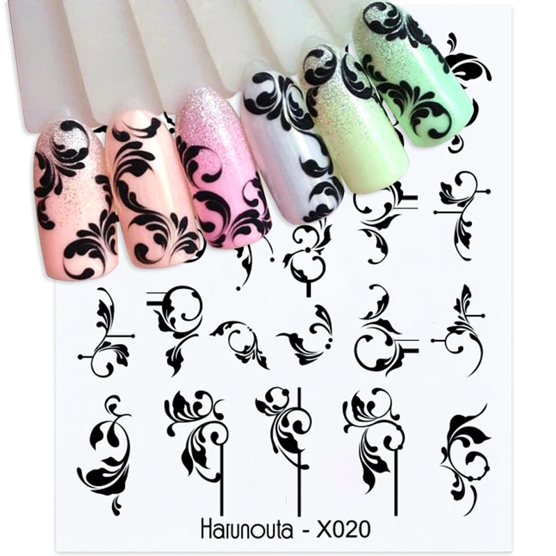 Harunouta French Flower Vine Water Decals Spring Summer Leopard Alphabet Leaves Charms Sliders Nail Art Stickers Decorations Tip