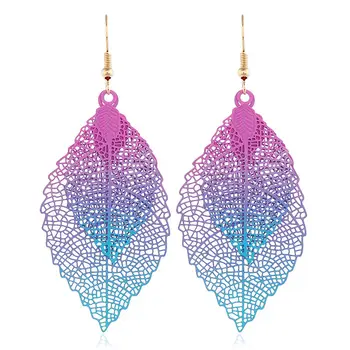 彩色樹葉吊墜耳環,波西米亞風長復古鏤空耳環,時尚首飾,女士耳環 8 最佳銷售 嬉皮士耳環 - №3