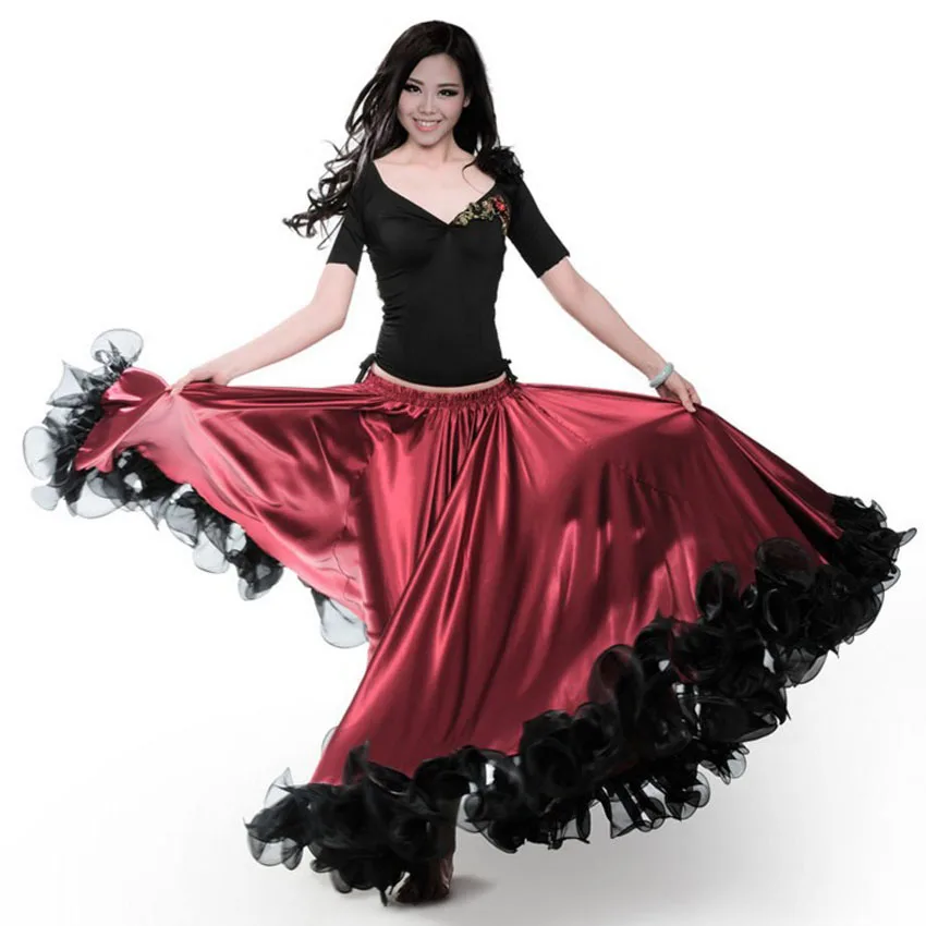Fashion Plus Size Gypsy Style Female Spanish Flamenco Skirt Performance Belly Dance Costumes Ruffle Lace Dress Team Performance