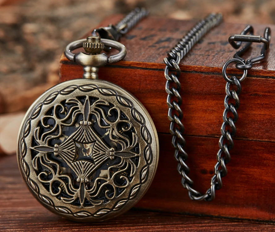 Mechanical Pocket Watch for Men Vintage Skeleton Roman Numeral Reloj Flip Hanging Fob Waist Chain Pendant Mechanisch Zakhorloge