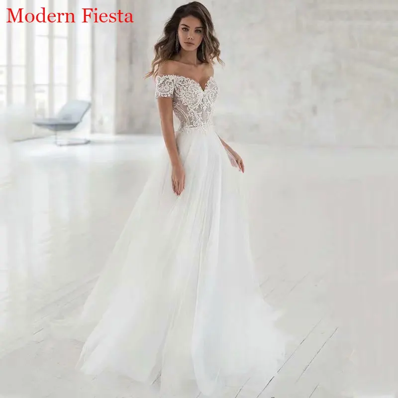 Abito da sposa nuovo stile Boho пл(я pizzo elegante abito da sposa Vestido De Novia Sweetheart Off The Shoulder MF0083