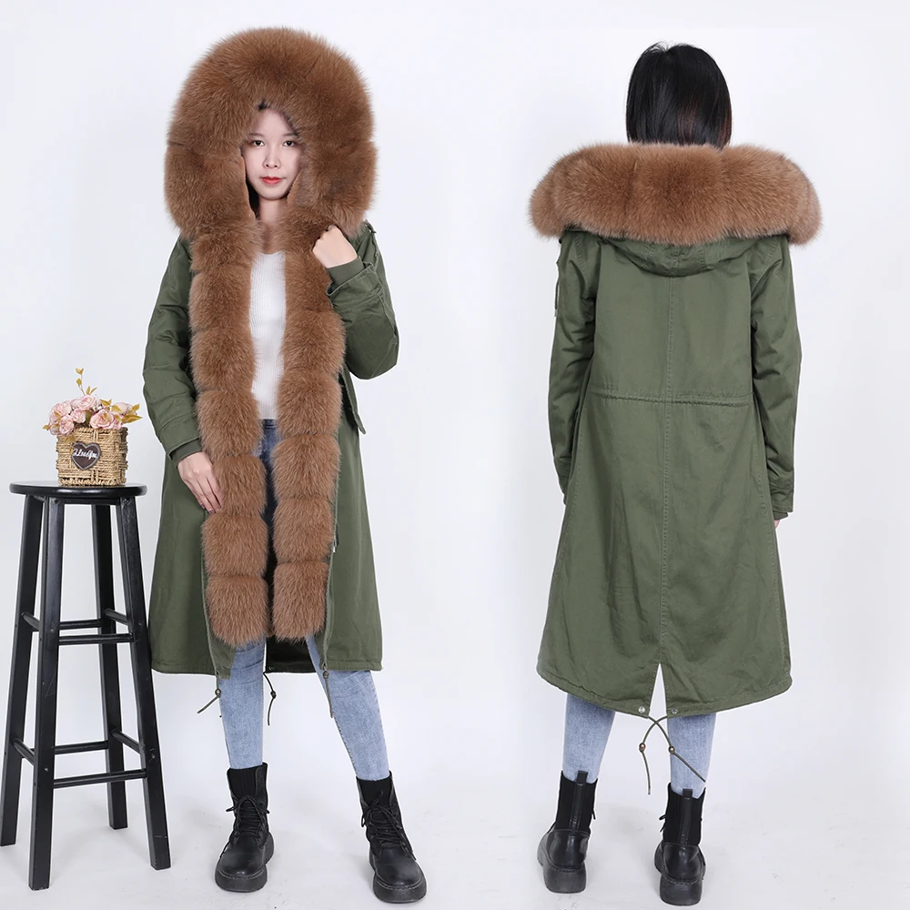 2024 MaoMaokong Winter New Real Natural Fox Fur Collar Coat X-Long Style Parkas Women\'s Cold Coat Slim Warm Jacket Women coats