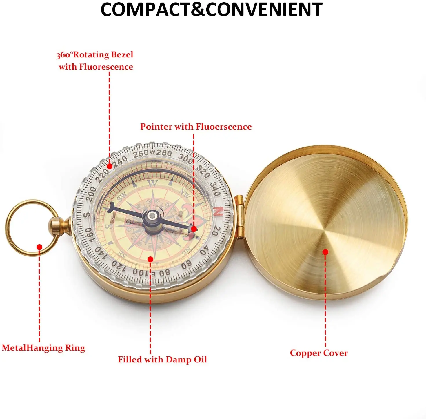 Camping Survival Compass Metal Pocket Compass Kids Compass for Hiking Camping Hunting Outdoor Military Navigation Tool