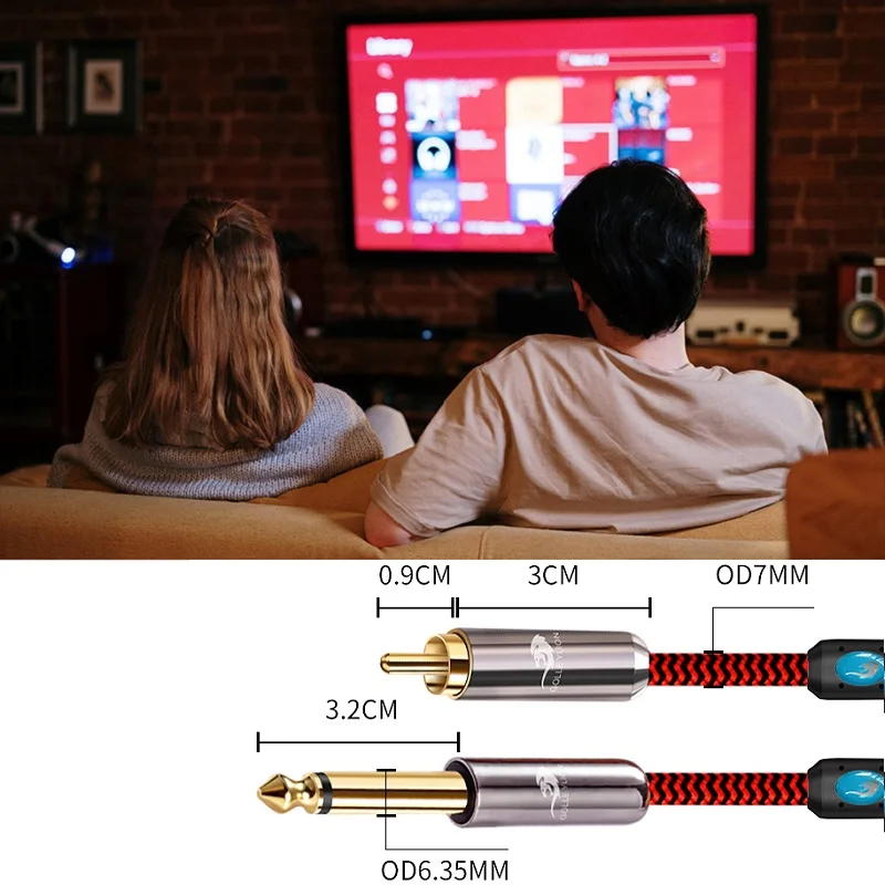 1/4-дюймовый моно TS штекер 6,35 мм на RCA штекер Аудиокабель для микшерной консоли Усилитель Гитара Бас Музыкальные инструменты Экранированные шнуры