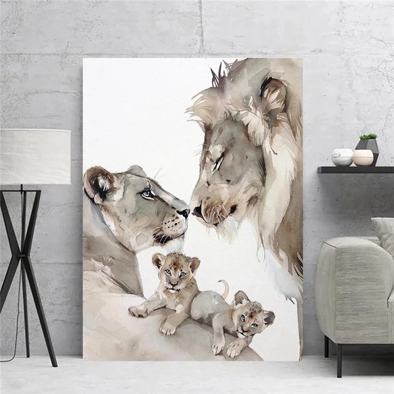 Modern Animal Poster Lion Family Canvas Art Paintings Prins Wall Art Pictures for Living Room Home Wall Decoration Cuadros