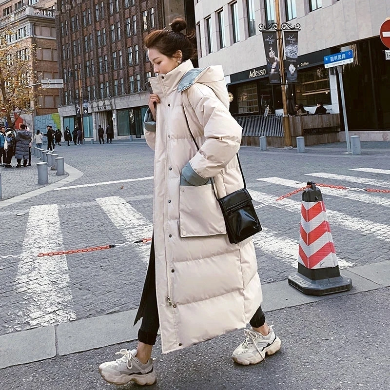 2021 yeni kış kadın uzun aşağı ceket kapitone ceket kore boy ceket kadınlar diz üzerinde uzun yastıklı ceket Vintage aşağı Parkas