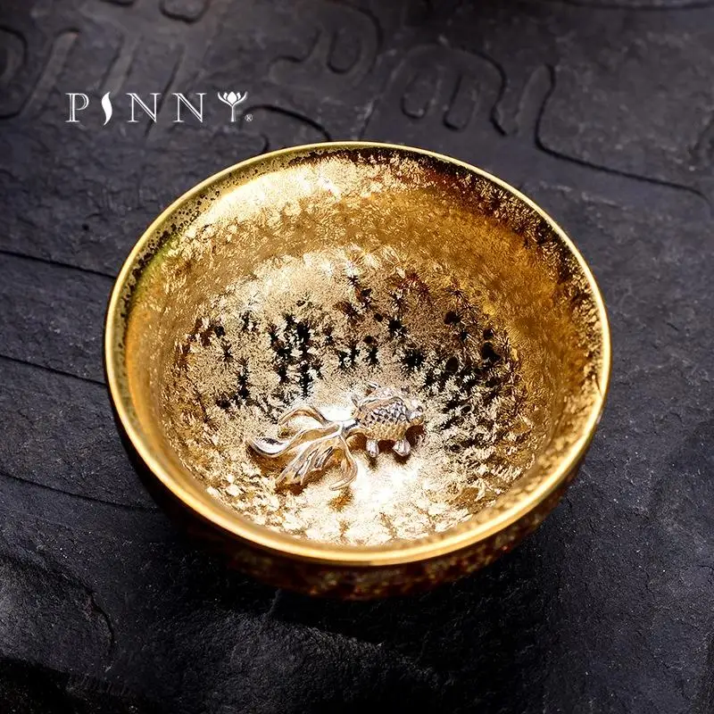 

PINNY 45ML Calendula Silver Tea Cup Colorful Kung Fu Tea Bowl Drinkware Tenmu Glaze Ceramic Teacups China Porcelain