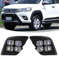 Fog Light Auto LED Daytime Running Light For Toyota Hilux Revo 2015 2016 Car Driving Bumper With Yellow Turn Signal