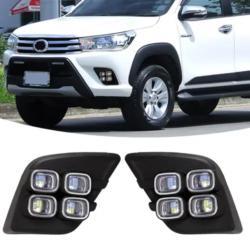 Luz antiniebla LED para coche, luz de circulación diurna para Toyota Hilux Revo 2015 2016, parachoques de conducción de coche con señal de giro amarilla