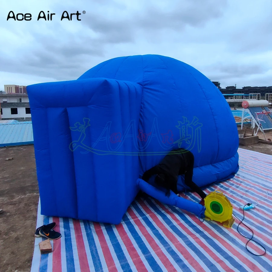 Fabbrica di tende gonfiabili per fioriera a cupola di colore blu con un anello personalizzato in tessuto Oxford Ace Air Art direttamente con ventilatore d'aria gratuito