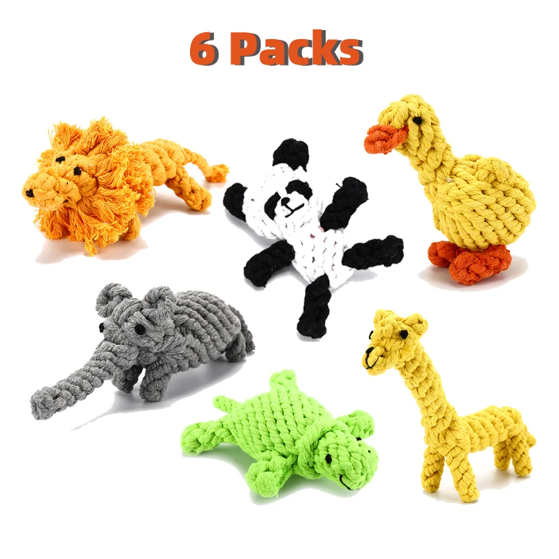 6 Packs High Quality Chew Toy For Small Medium Dog Simulation Animal Rope Toys for Aggressive Chewers Durable Washable Cotton