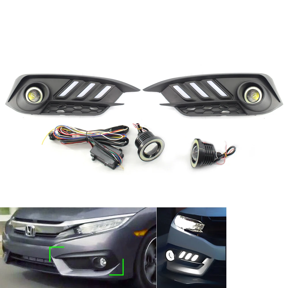 Fog Light For Honda Civic 2016 2017 2018 DRL Daytime Runing Light Auto Fog Lamp with Turn Signal 2 Pcs Car Mustang Style