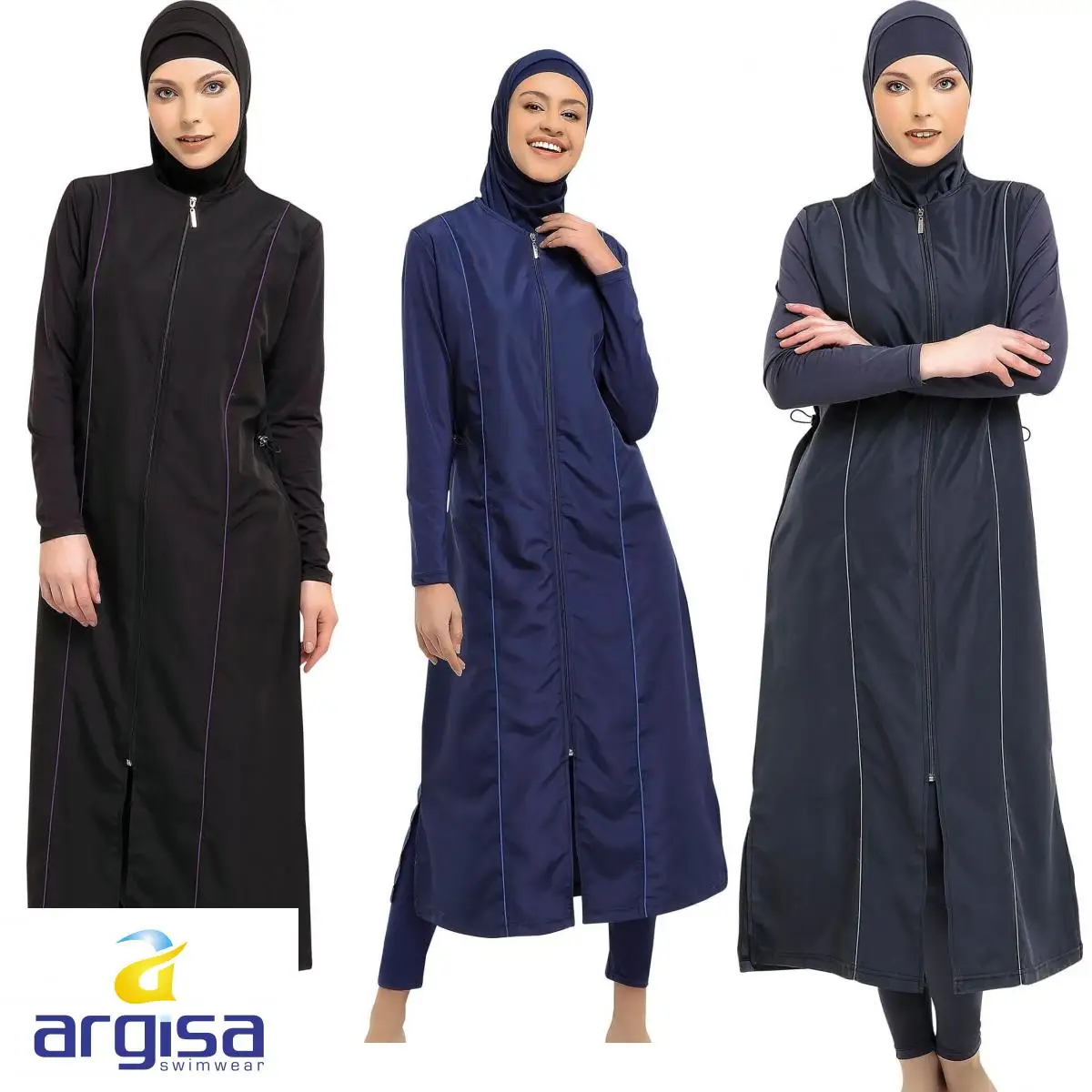 

Argisa 7119 Extra Long Micro Sleeves Full Burkini Muslim Swimwear M-3XL Plus Size Hijab Islamic Swimsuit Turkey Women Black Blue