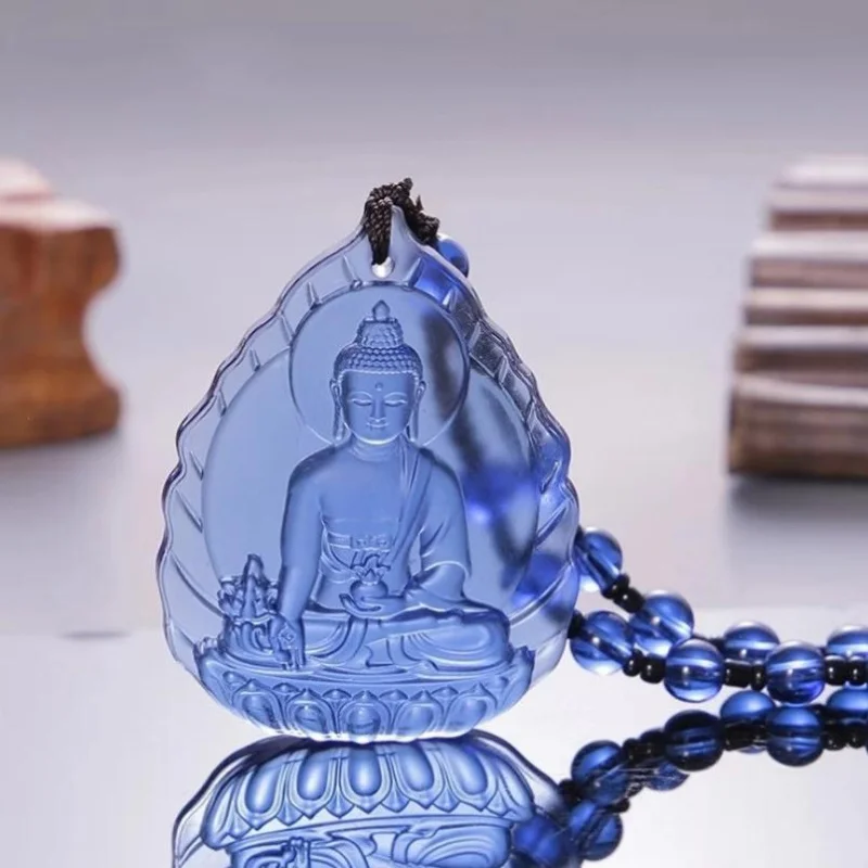 Liuli Crystal Buddha Green Tara Pendant Amulet Buddha Charms Tibetan Buddhism Religion Amulet Pendant Crystal Beads Necklace