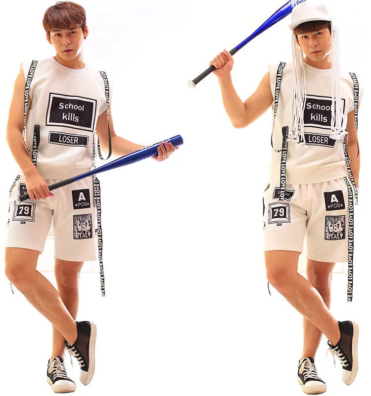 Male singer DJ Quan Zhilong GD with the same paragraph White hip-hop alphabet cloth patch strap vest costume men's suit