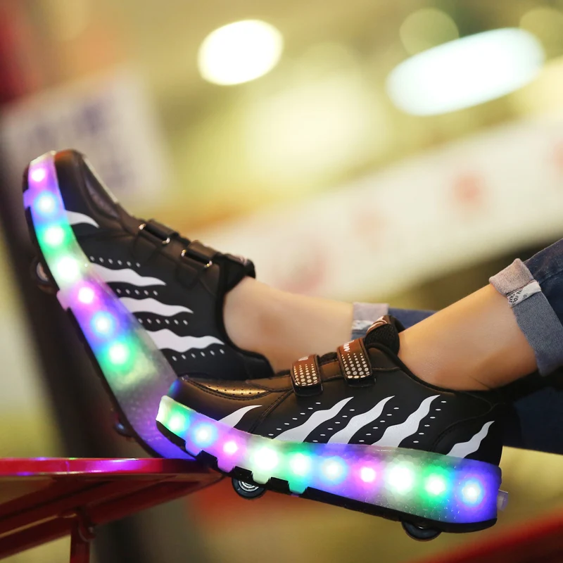 JawayKids Größe 27-43 Räder Schuhe für Kind und Erwachsenen Leucht Rollschuhe mit Doppel Räder LED Schuhe für jungen und Mädchen