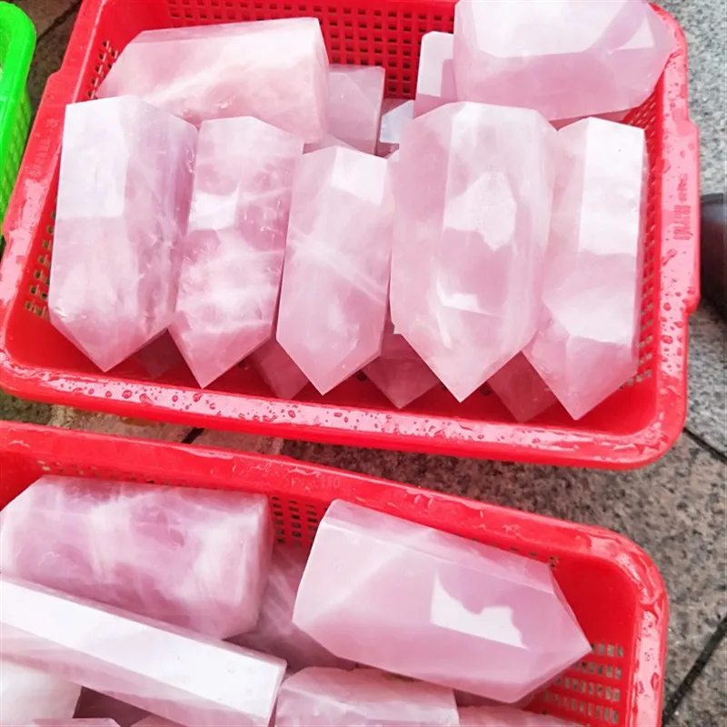 Natural Rock Pink Rose Quartz Crystal Wand Point Healing Mineral Stone Collection DIY Home Decor Hexagonal Treatment Stones