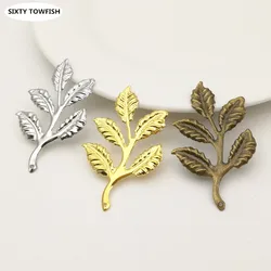 20/100PCS 50*30mm Gold color/Antique bronze Metal Filigree Flowers Slice Leaves Charms Pendant Base Jewelry DIY Component Making