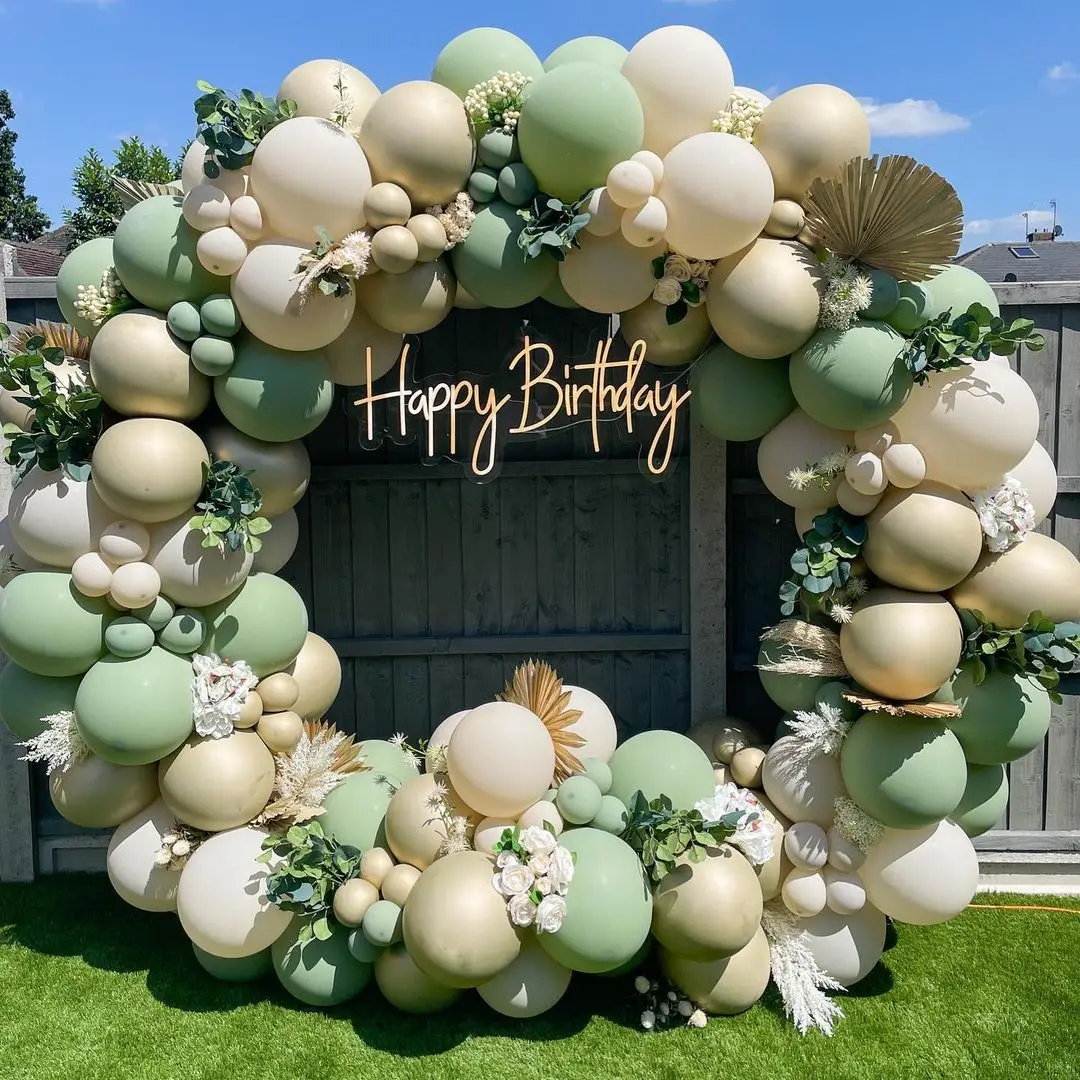 162Pcs Avocado Green Balloons Garland Arch Creamy White Retro Olive Green Balloon for Wedding Birthday Party Background Decor