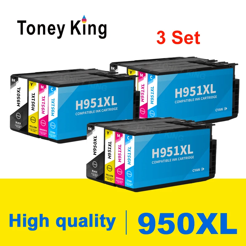 

Toney King 3Set Refilled Ink Cartridge for HP950 For HP 950 951 Officejet Pro 8100 8600 8610 8620 8630 8660 251dw 276dw Printer