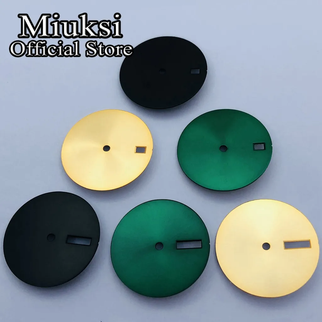 Miuksi 28.5mm black watch dial date window dial fit NH35 NH36 movement