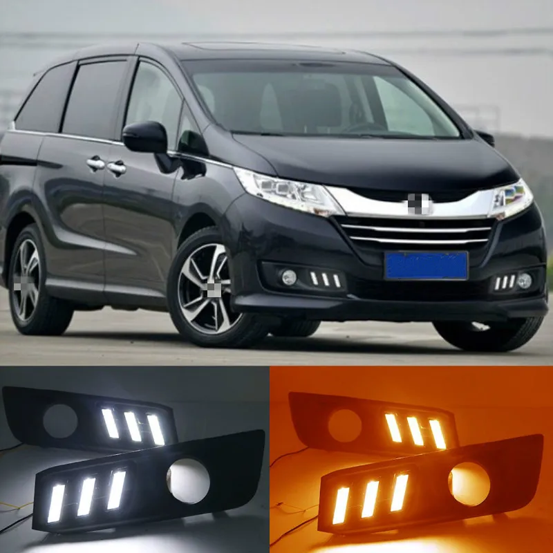 LED DRL Daytime Running Light For Honda Odyssey 2015-2017 White Daytime light Yellow Turn Signal Light Blue Lamp Car