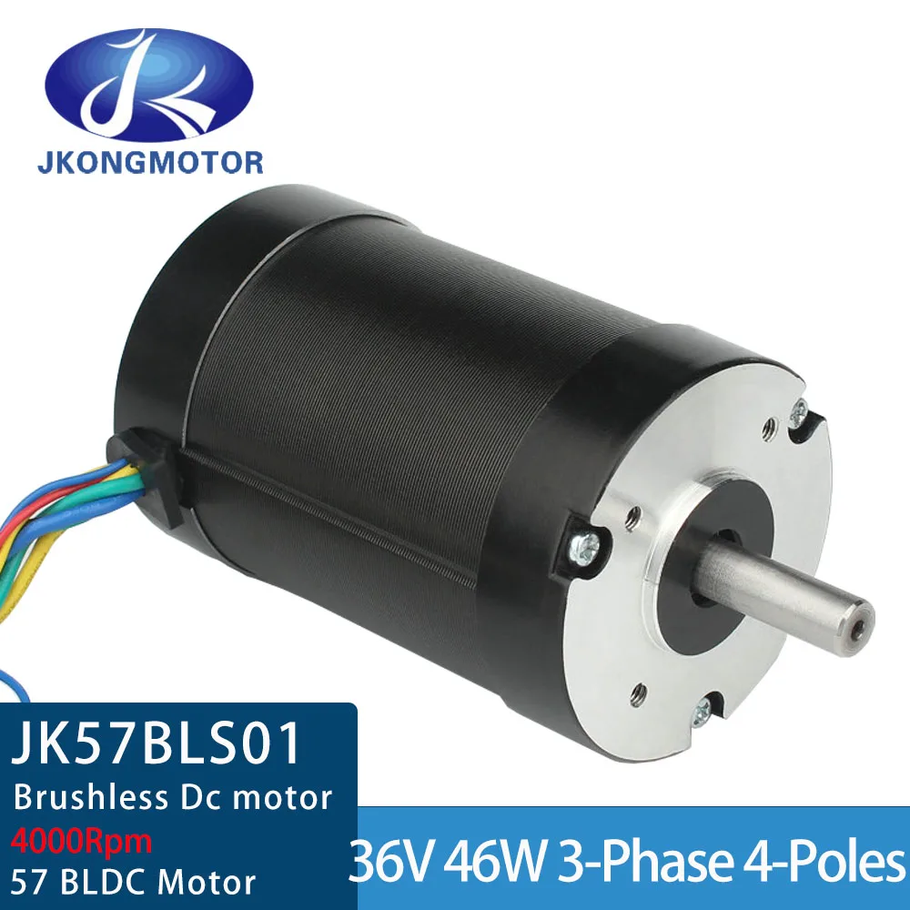 4000Rpm Brushless BLDC Motor 36V 46W 0.11N.m 2A 47mm Length BLDC 57BLS01 57mm 3-Phase 4-Poles Brushless Motor with Hall-Sensor