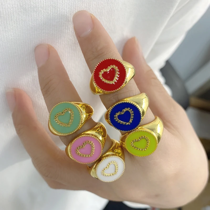 5Pcs/Lot Best Price Jewelry Elegant Hot Sale Color Raised Oil Drip Big Heart Ring