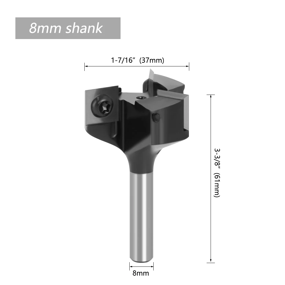 LAVIE 8mm Schaft Austauschbare klinge Hobeln Bit Gesicht Ende Fräsen Cutter Einfügen-Stil Spoilboard CNC Auftauchen Router Bits für Holz