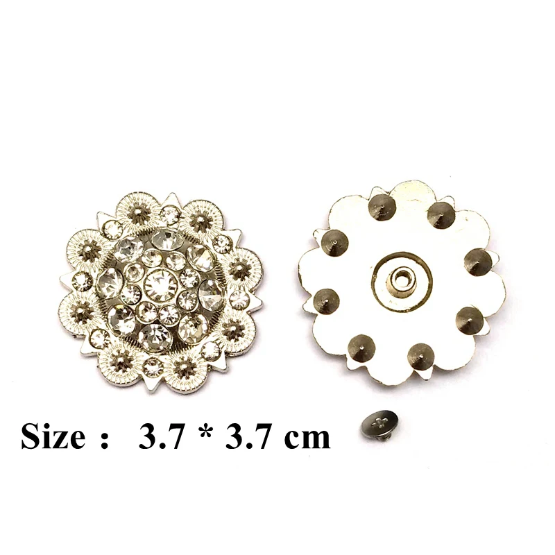 12pcs/Lot Zinc Alloy Metal Flower Conchos Western Cowgirl White Rhinestone Decoration Belt Accessories Wholesale Retail Custom