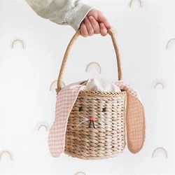 Borsa da donna in paglia per ragazze primavera estate borsa in paglia coniglio orecchio cestino in Rattan borsa grande in tessuto borsa fotografia puntelli