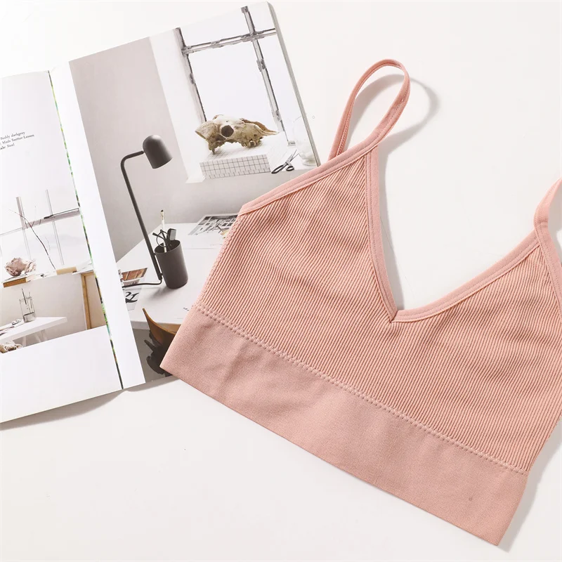 Nahtlose BHs für Damen, U-Rücken, Sport-Crop-Top, sexy Dessous, ohne Bügel, dünne Träger, gerippt, ohne Polster, Unterwäsche, V-Ausschnitt, Intimates, M-XL – Detail 4
